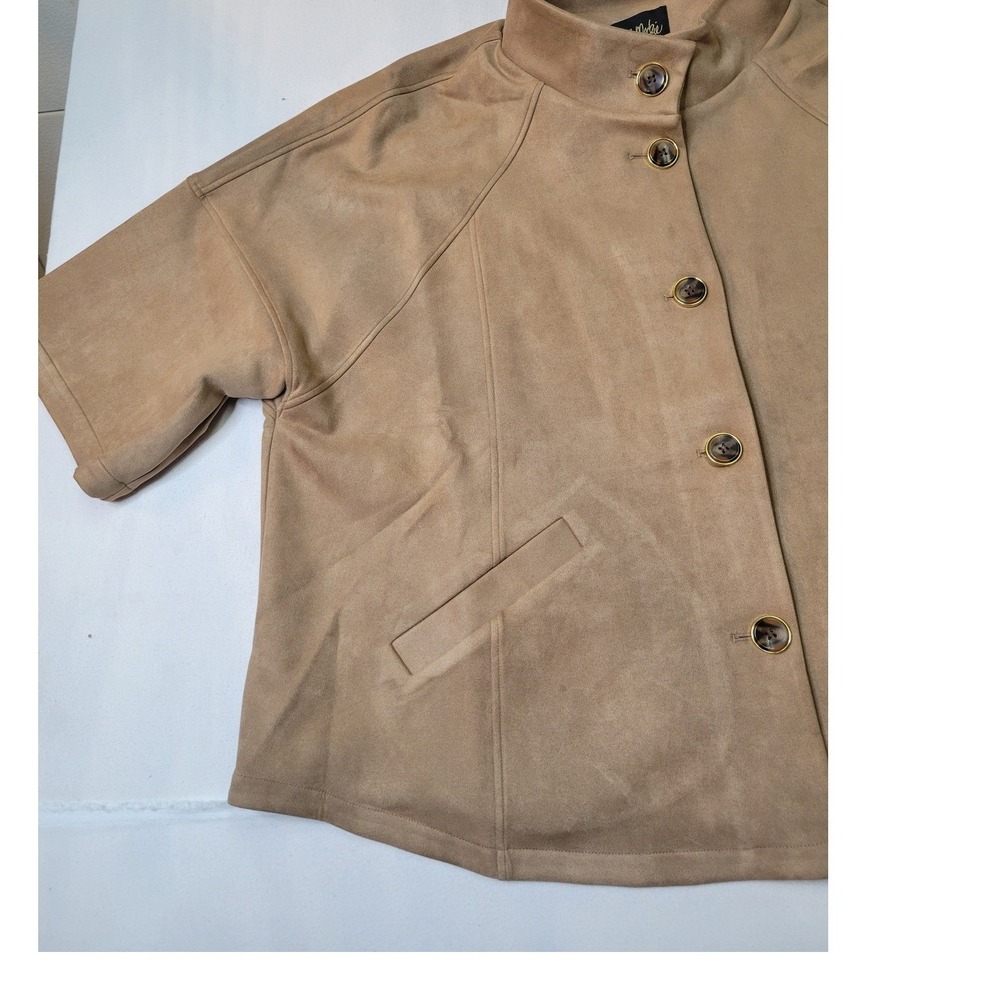 Bob Mackie Wearable Faux Suede Jacket Camel Tan Mock Neck Button Front 3X 2502